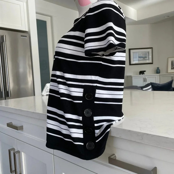 Rino Rossi Knits SS Crew Neck Rayon & Nylon Striped Knit Top Black + White Sz M - Picture 2 of 9